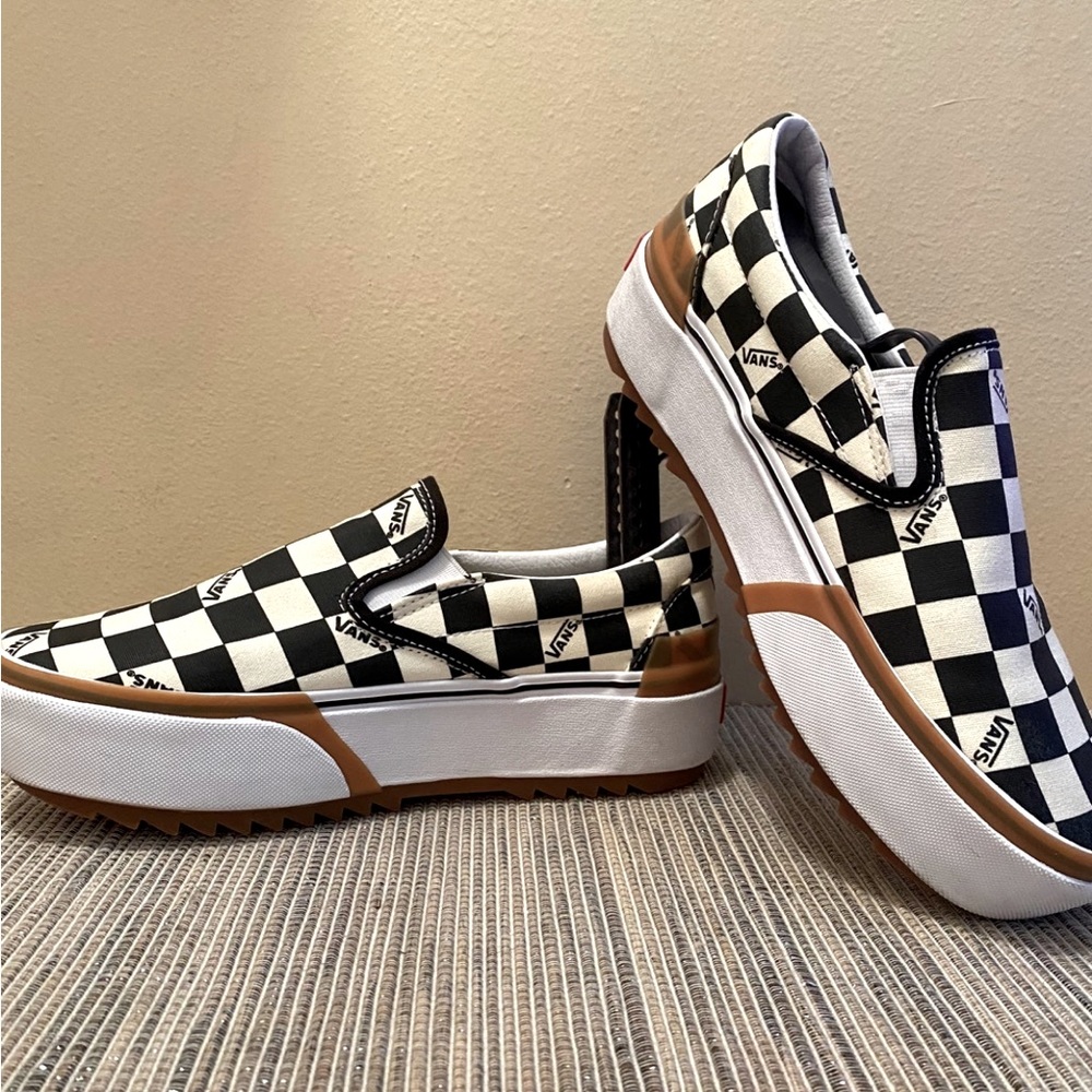 Womens checkered vans platform slip ons